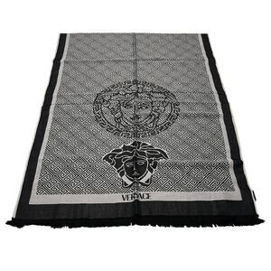 7-56 VERSACE Scarf Medusa Head Knit 100% Wool Black/Gray 80"Hx28.5"W